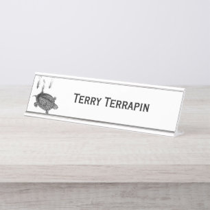 Placa De Mesa Tartaruga do Mar Negro e Branco Personalizada