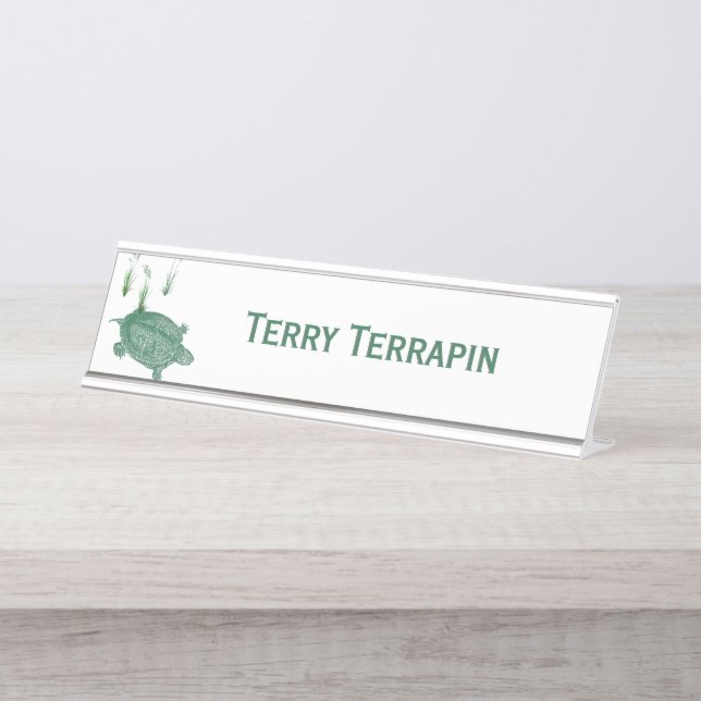 Placa De Mesa Tartaruga do Mar Verde Personalizada (Frente)