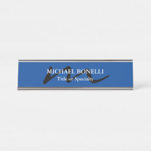 Placa De Mesa Tendência monograma moderno azul profissional inic