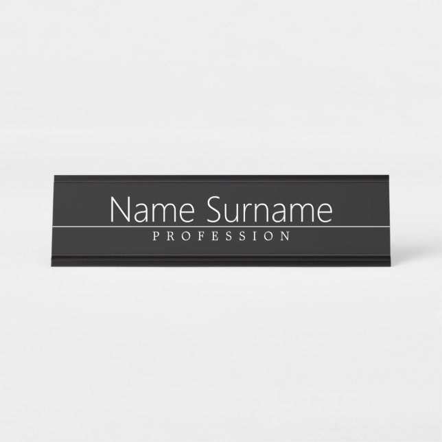 Placa De Mesa Texto branco clássico simples em preto (Frente)