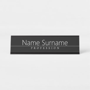Placa De Mesa Texto branco elegante simples no preto