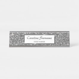Placa De Mesa Texto de Folha Silver Glitter visual e texto perso