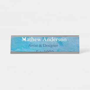 Placa De Mesa Texto de jeans de cor da água russa azul título de
