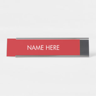 Placa De Mesa Texto de nome personalizado branco e vermelho eleg