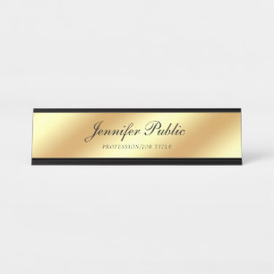 Placa De Mesa Texto Dourado Elegante Moderno de Script de Mão