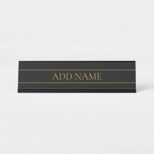 Placa De Mesa Texto e Linhas Douradas Personalizáveis Clássica