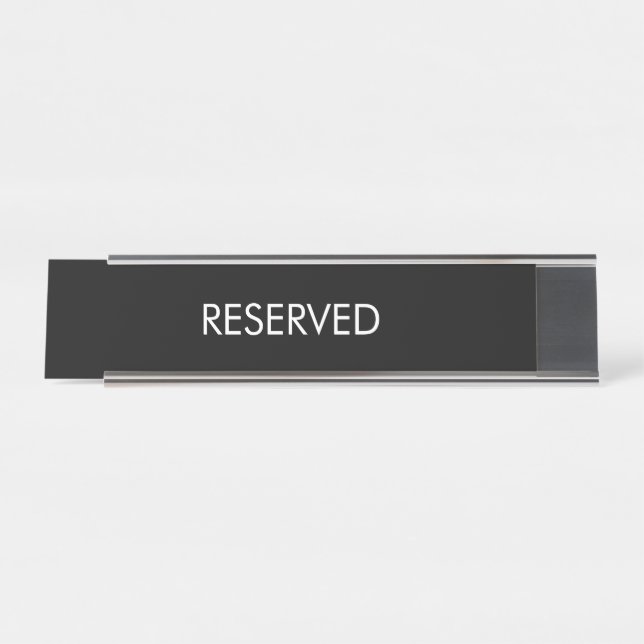 Placa De Mesa Texto elegante de nome personalizado branco preto  (Frente)