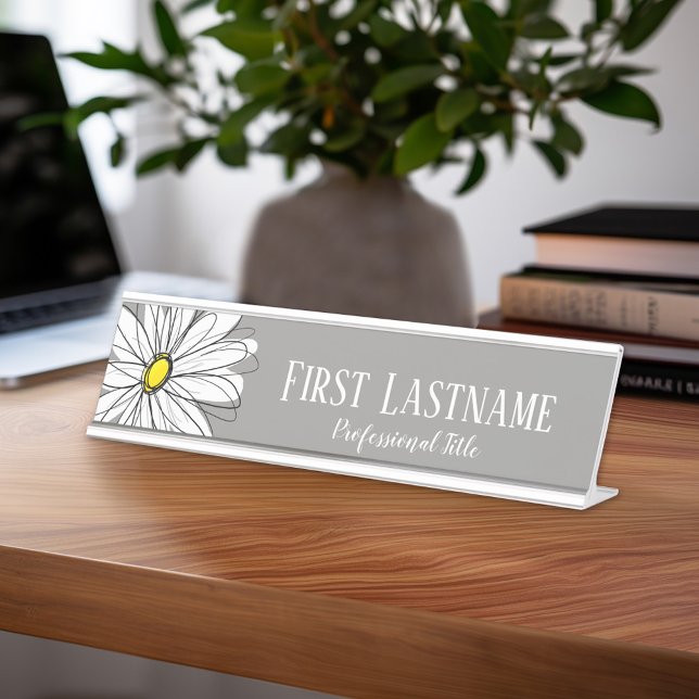 Placa De Mesa Texto Personalizado de Margarida Esbranquiçada e c (Personalized Desk Sign with Name and Title - Custom Executive Name Plate)