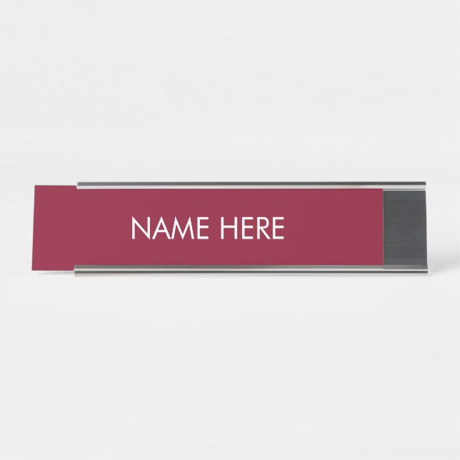 Placa De Mesa Texto simples de nome personalizado branco burgund (Frente)