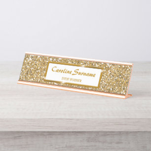 Placa De Mesa Textura de Brilho Amarelo Dourado Falso & Texto Pe
