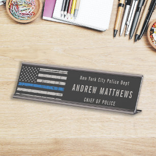 Placa De Mesa Thin Blue Line Flag Law Enforcement Police