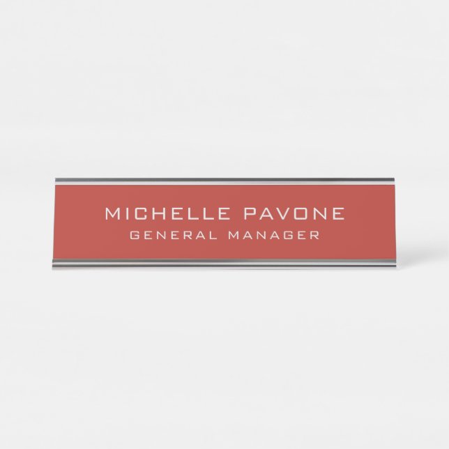 Placa De Mesa Tijolo Elegante Vermelho e Cinza Simples Profissio (Frente)