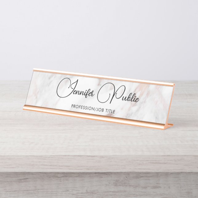 Placa De Mesa Tipografia Moderna do Marble Dourado Elegante (Frente)