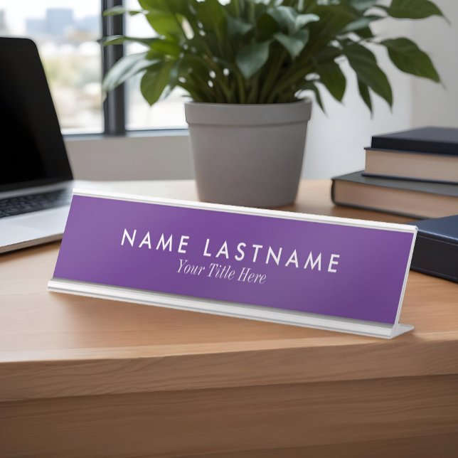 Placa De Mesa Título de Nome Personalizado Simples Moderno Roxo  (Criador carregado)