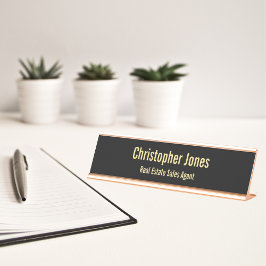 Placa De Mesa Título do escritório Dourado de Falsa Negra Profis