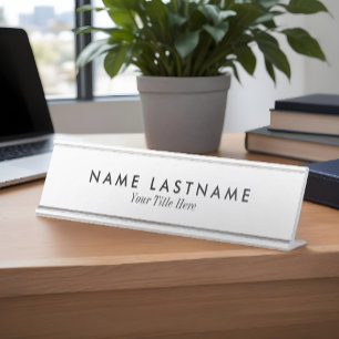 Placa De Mesa Título do Nome Branco Simples Clean Crisp