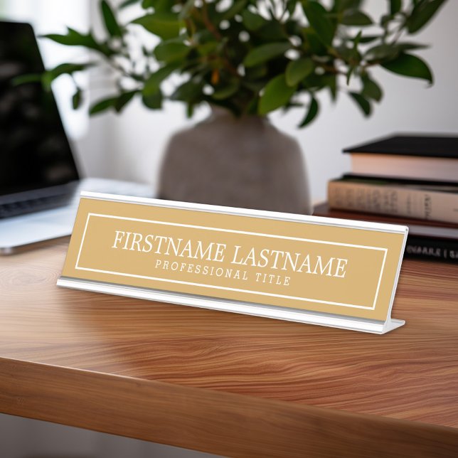 Placa De Mesa Título do Nome da Fronteira Tradicional Dourada e  (Custom Nameplate - Add Name and Title for Executive Sign or customize in the design area)