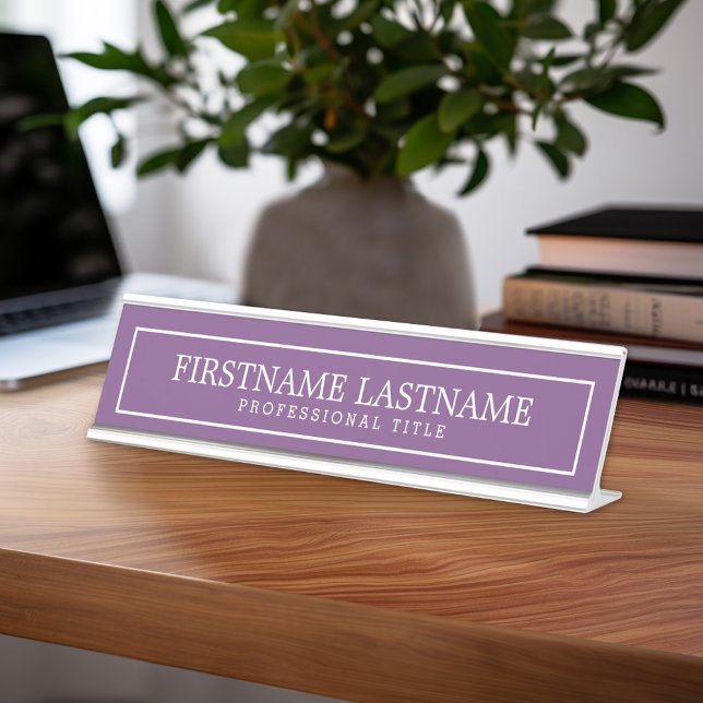 Placa De Mesa Título do Nome da Fronteira Tradicional Púrpura e  (Custom Nameplate - Add Name and Title for Executive Sign or customize in the design area)