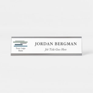 Placa De Mesa Título do nome do logotipo minimalista branco