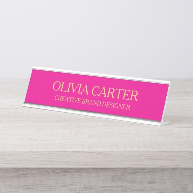 Placa De Mesa Título Profissional Moderno e Sofisticado Rosa Dou (Frente)