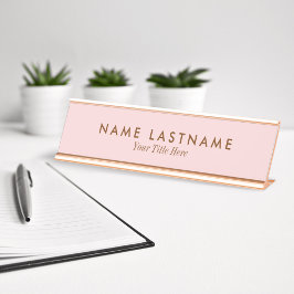 Placa De Mesa Título Simples de Nome Rosa Pastel Leve