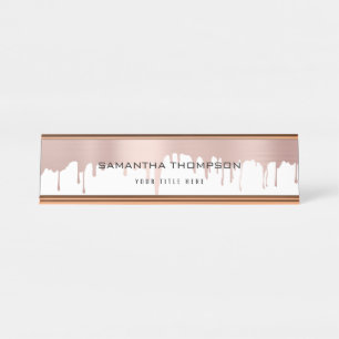Placa De Mesa Trendy Rosa cor-de-rosa Dourada, gotas metálicas