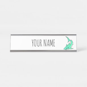 Placa De Mesa tubarão sorridente desenho animado azul verde ocea