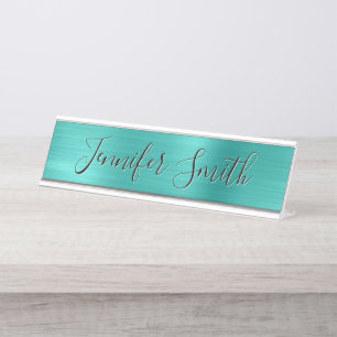 Placa De Mesa Turquoise Faux Bruche Foil Moderna Caligrafia