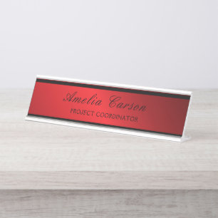 Placa De Mesa Vermelho & Preto Glassy Moderno - Adicionar Logoti