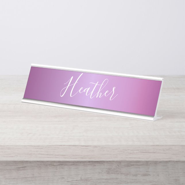 Placa De Mesa Violeta Roxa e Script Branco Personalizado (Frente)