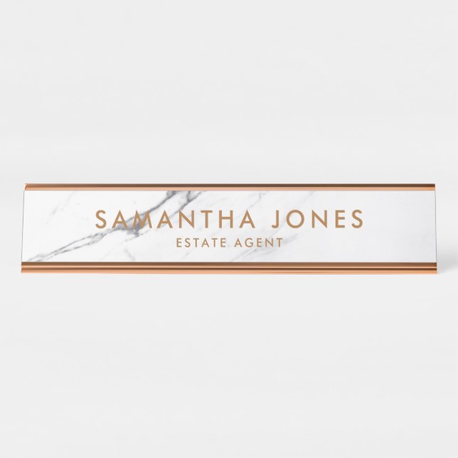 Placa De Mesa White Carrara Marble Clássico de Cobre Personaliza (Frente)