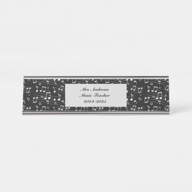 Placa De Mesa White music notes on black background  (Frente)