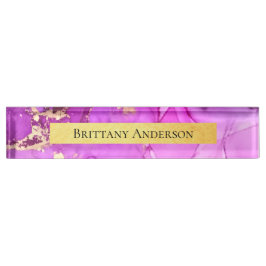 Placa de nome da mesa de Abstrato Dourada rosa com