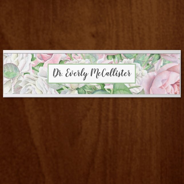 Placa de Nome da Porta Floral Rosa Boho (Criador carregado)