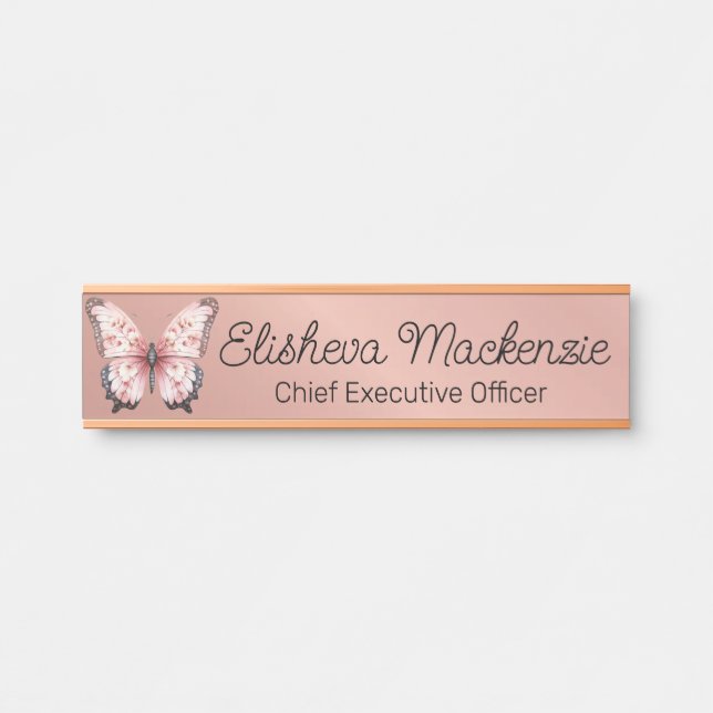 Placa de Nome de Borboleta em Rose Gold para Porta (Frente)