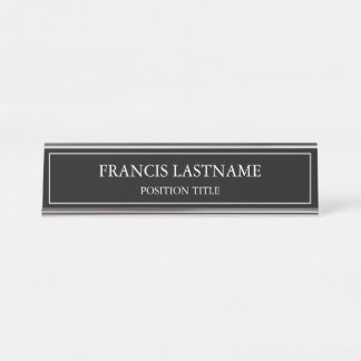 Placa de nome de mesa branca e preto clássico