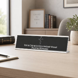 Placa de Nome de Mesa de Pastor de Igreja Cruz Pre