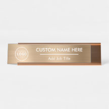 Placa de nome de mesa Dourada Metálico do Logotipo