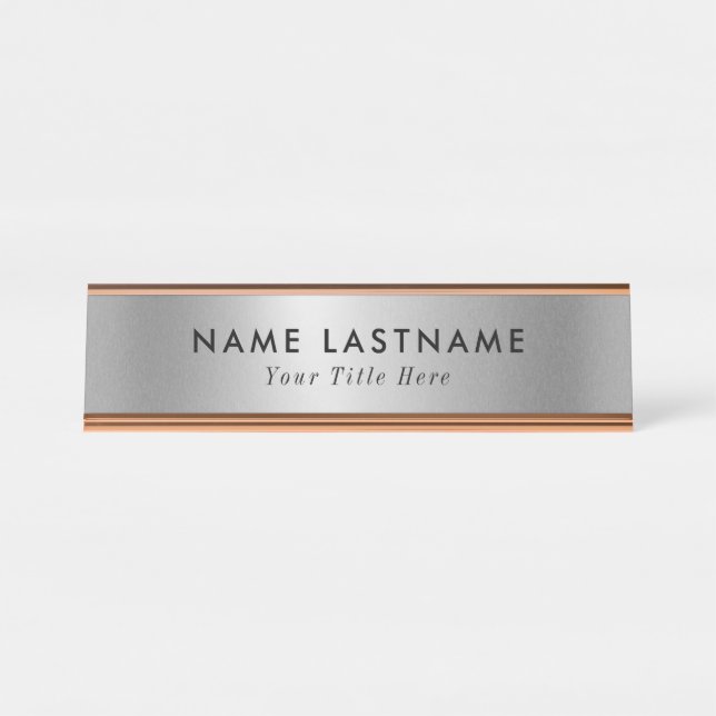 Placa de nome de mesa moderna com nome e título ed (Frente)