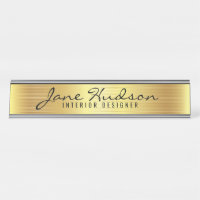 Placa de Nome de Mesa Moderna em Script Dourado El