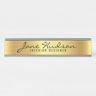 Placa de Nome de Mesa Moderna em Script Dourado El