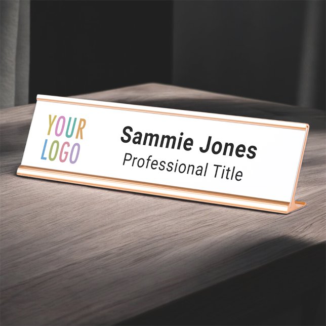 Placa de nome de mesa personalizada branca com log (MISOOK White Name Plate with Logo)
