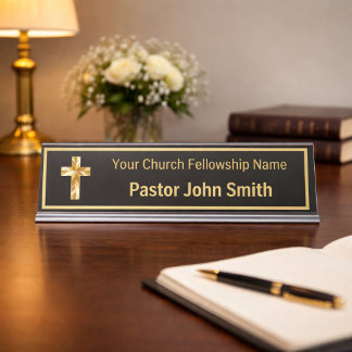 Placa de Nome de Mesa Preta Clássica para Pastor d