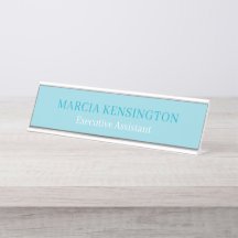 Placa de Nome de Mesa Profissional Moderno Azul Aq