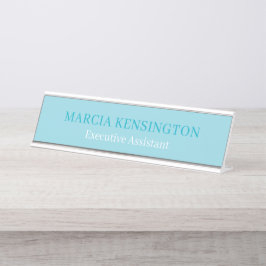 Placa de Nome de Mesa Profissional Moderno Azul Aq