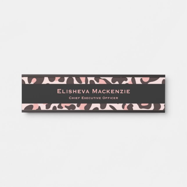 Placa de Nome de Porta com Estampa de Leopardo Ros (Frente)