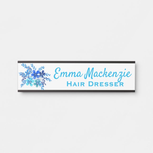 Placa de nome de porta de escritório com floral em (Frente)