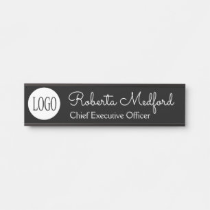 Placa de nome de porta do logotipo preto e branco 