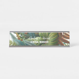 Placa de Nome para Mesa com Folhagem Tropical