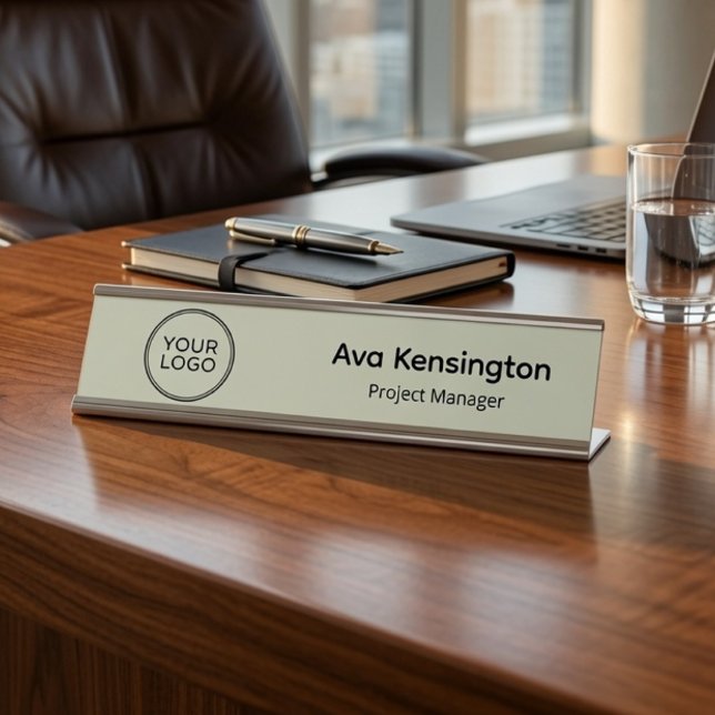 Placa de Nome para Mesa com Logotipo Personalizado (Criador carregado)